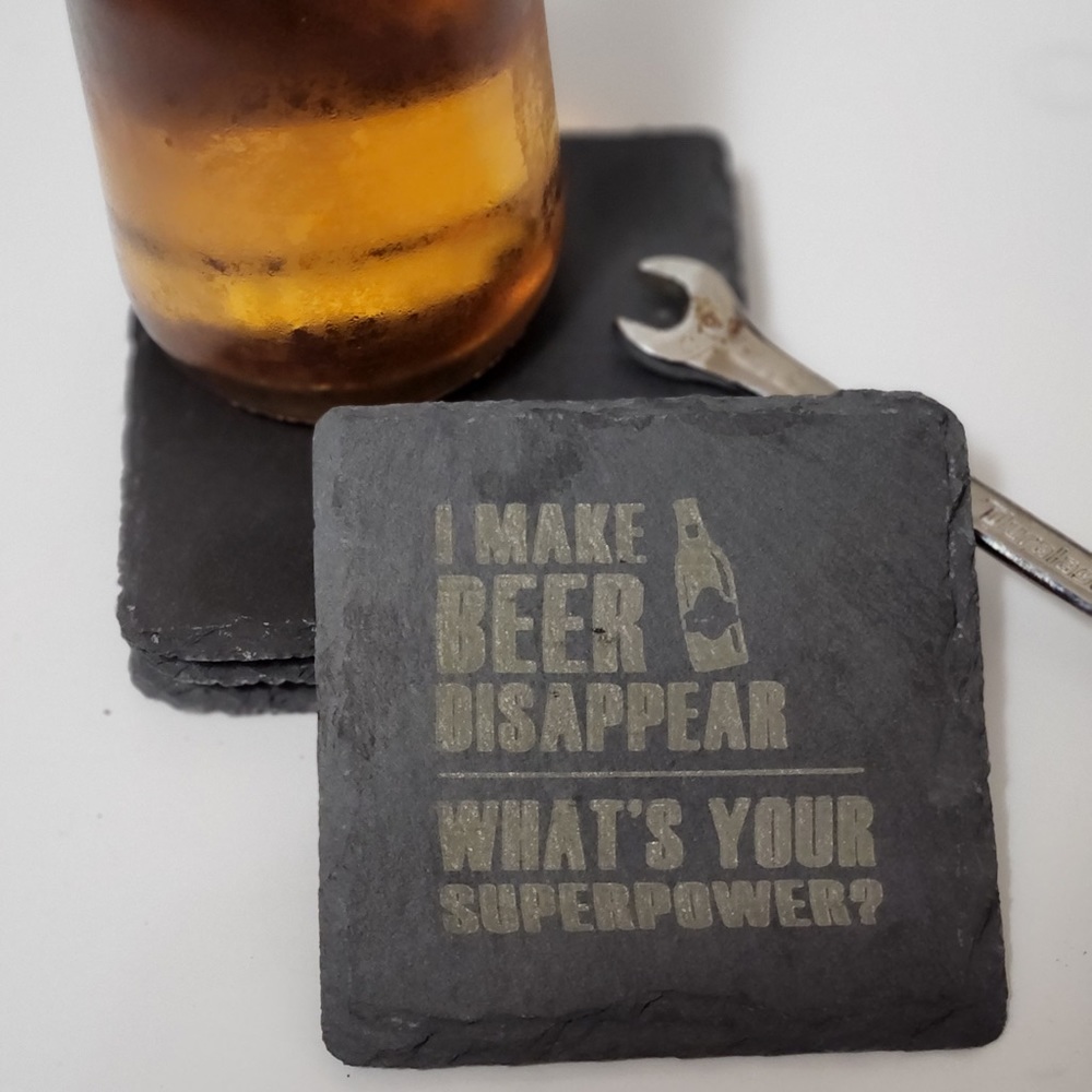 Laser engraved 4pc Slate coaster set, come and take it